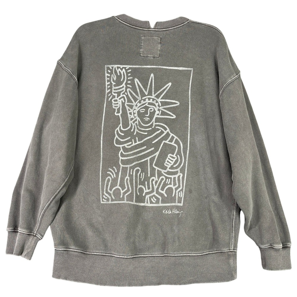 Aerie Sweatshirt Women XS Gray Keith Haring Statue of Liberty NYC Graphic